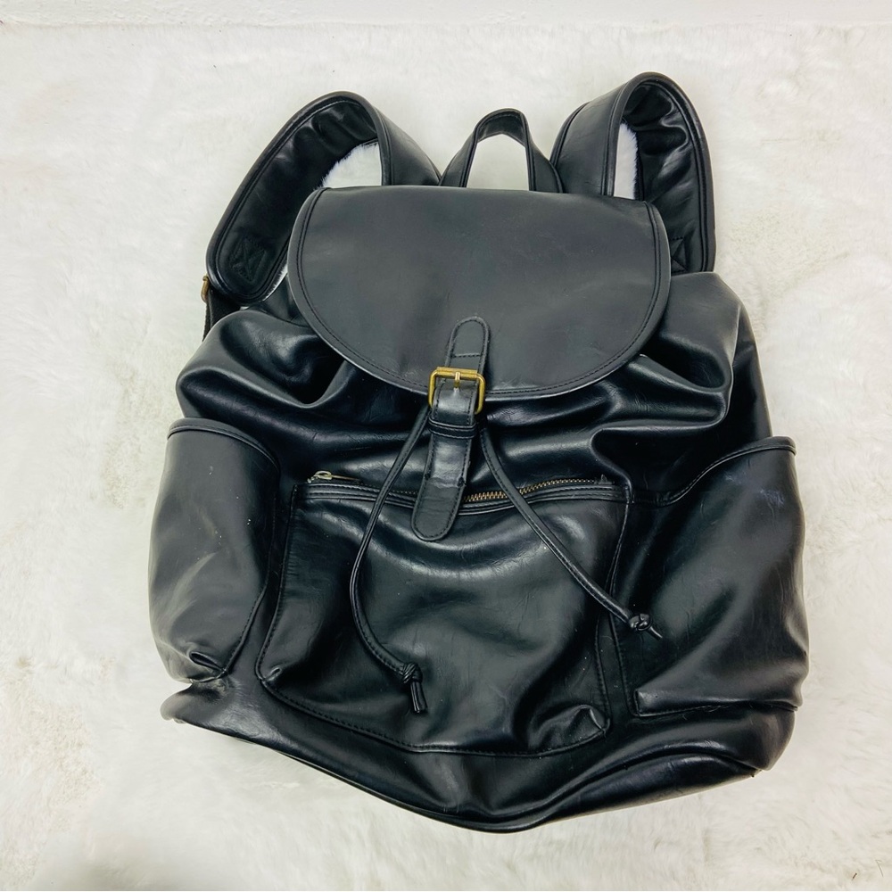 Unbranded Black drawstring Leather Backpack - image 5